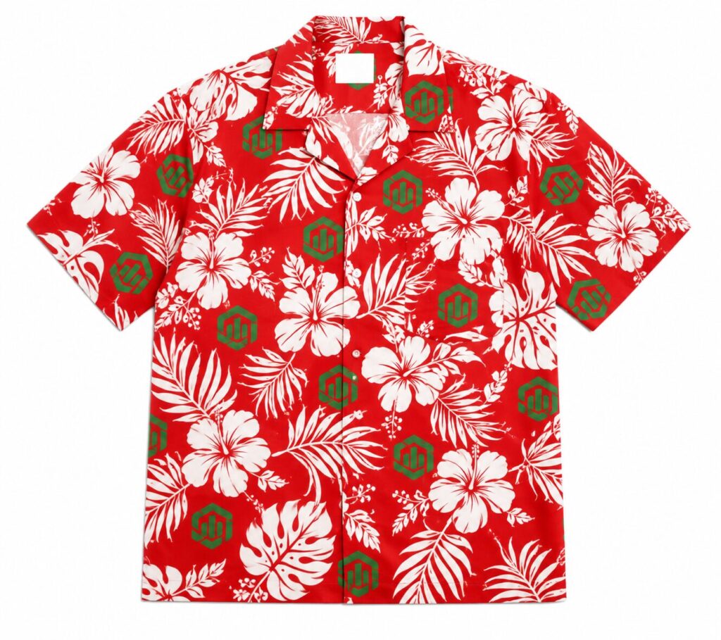 Christmas in July swag and give away idea: branded Hawaiian shirts